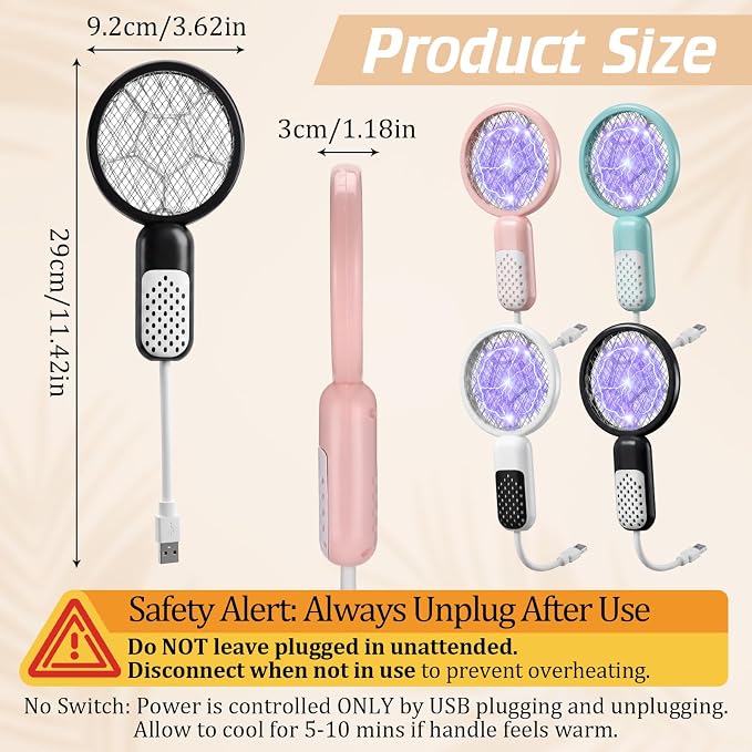 12 Pcs Mini Electric Mosquito Swatter Plug-and-Play USB Bug Attracting Lamp Portable Mosquito Killer Lamp UV Insect Trap Safety Net for Outdoor Gnats, Moths, Fruit Flies (Classic Colors)