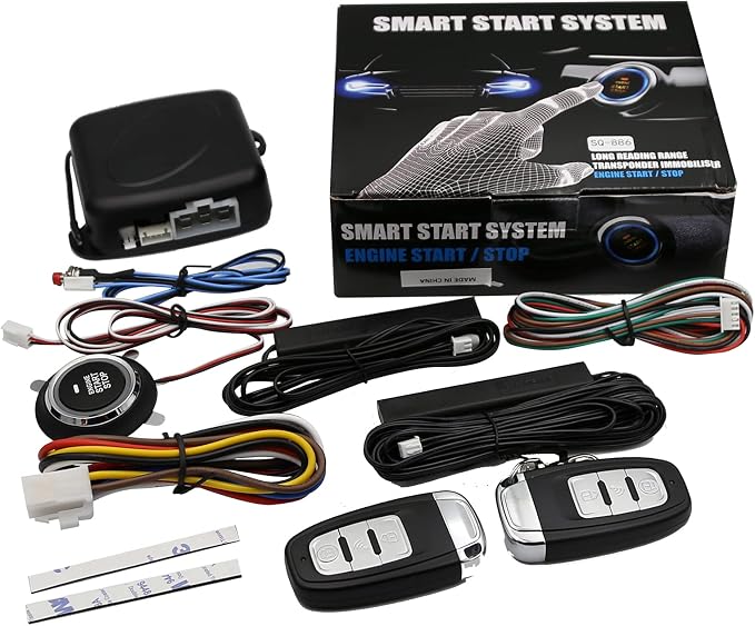 Passive Keyless Entry Car Alarm System PKE Engine Starter Push Button Vehicles Start/Stop Kit Safe Lock with 2 Smart Key (Upgrade)