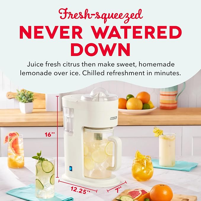 Dash Summer Sippers™ Lemonade Maker & Electric Citrus Juicer - Dissolves Sugar, Juices Over Ice - Lemon Squeezer Machine - Make Fresh Orange & Lemon Juice - Two 32oz Pitchers & Infuser Cylinders