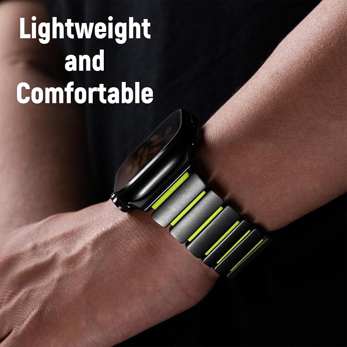 Magnetic Titanium Band Compatible with Apple Watch Ultra 3/2/1 Band 49mm Series 11 10 46mm 45mm 44mm 42mm SE 3/2/1 9 8 7 6 5 4,Luxury Silicone Dual-Layer Link For iwatch Men Women