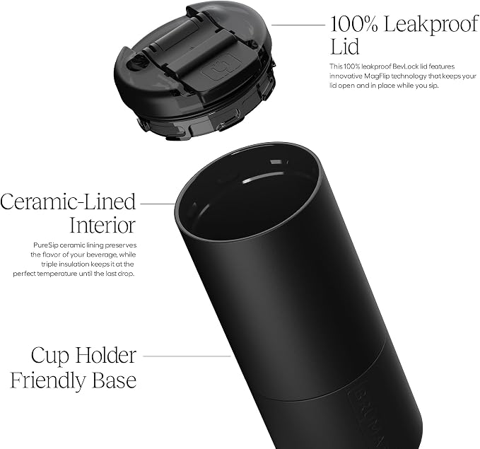 BrüMate Strova 18oz 100% Leakproof Insulated Coffee Mug | Ceramic-Lined Interior | Built-In Silicone Sleeve for Travel | Locking Flip Lid (Mocha)