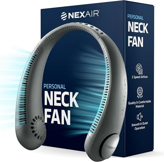 NEXAIR Portable Neck Fan Hands Free Cooling Lightweight Bladeless Neck Fan, 3 Speeds, 2400mAh Battery, 5H Runtime Black