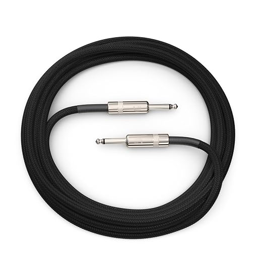 D'Addario Guitar Cable - Guitar Lead - Instrument Cable - Guitar Accessories - Custom Series Braided Cable - 15 Feet/4.57 Meters - Black - 1 Pack