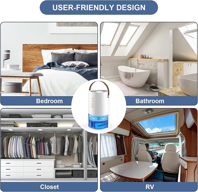 Dehumidifier, 44 OZ Small Dehumidifiers for Home, Bedroom, Bathroom, Fresh Air with Negative Ions & Auto Shut Off, 7 Colors Light & 3 Timer Options, Portable Dehumidifiers for Closet RV