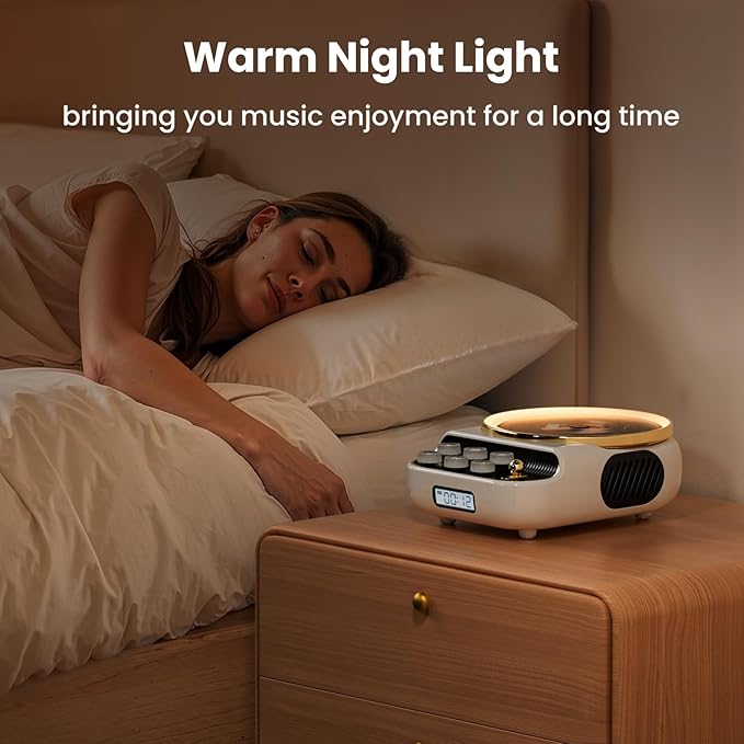 4 in 1 Retro Portable CD Players with Bluetooth Speakers, FM Radio, Night Light, LCD Display, 4000 mAh Battery, Vintage Radio Built in Dual Speakers Supports USB/AUX/Type-C for Home (White)