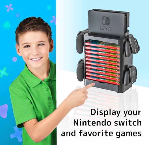 Skywin NS Compatible Nintendo Switch Games Holder, Nintendo Switch Stand, Game Disk Rack, Controller Organizer, Switch Holder Stand for Gamers, Nintendo Switch Accessories (Black)
