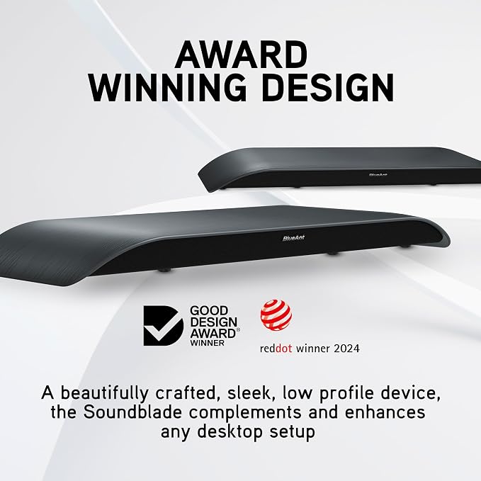 BlueAnt Soundblade Under-Monitor Soundbar, 120W 2.1 Channel Desktop Speaker with USB-C & Bluetooth 5.3 for PC, Mac, Gaming, Music and Streaming, Charcoal