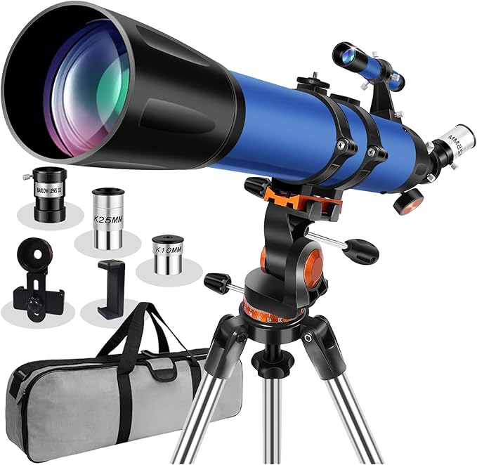 Telescope for Adults High Powered 90mm Aperture 800mm,Refractor Telescopes for Astronomy Beginners with AZ Mount Tripod,Phone Adapter,Carry Bag (80090blue)