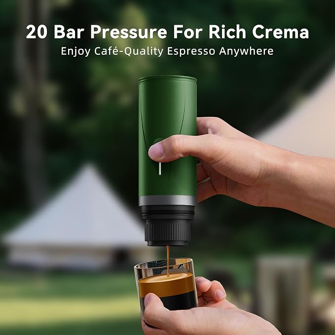 CERA+ PCM03 Portable Espresso Maker,Self-Heating Electric Mini Coffee Machine, 20-Bar Pressure,Compatible with NS Capsules & Fine Grind,Coffee Maker for Outdoor Camping,Hiking,RV & Car, travel (Green)