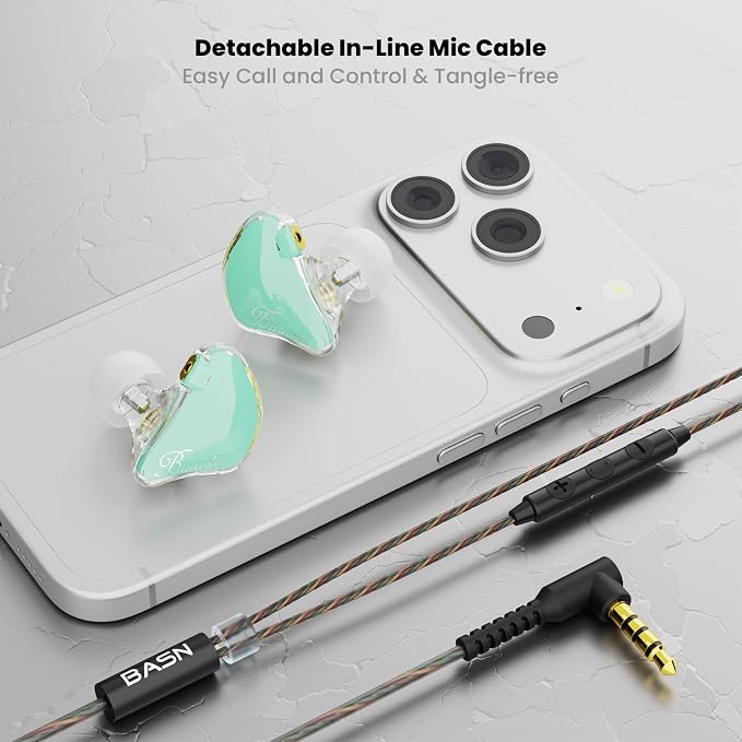 BASN Bmaster in Ear Monitor Headphones, Triple Driver IEM Earphones with Powerful Bass, Noise Isolation HiFi Stereo Wired Earbuds for Musicians Singers Drummers (Teal)