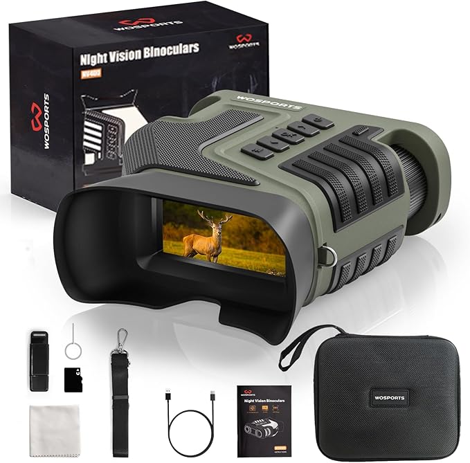 WOSPORTS 4K Night Vision Goggles, up to 80X Total Magnification, 64GB TF Card, 1315FT Infrared Night Vision, Ideal for Camping & Outdoor Use