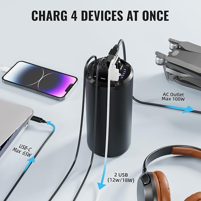 Portable Laptop Charger with AC Outlet, 98Wh/100W Power Bank 27000mAh External Travel Battery Pack with LED Flashlight for MacBook, IPad, Dell, HP, Samsung, iPhone, Switch and More