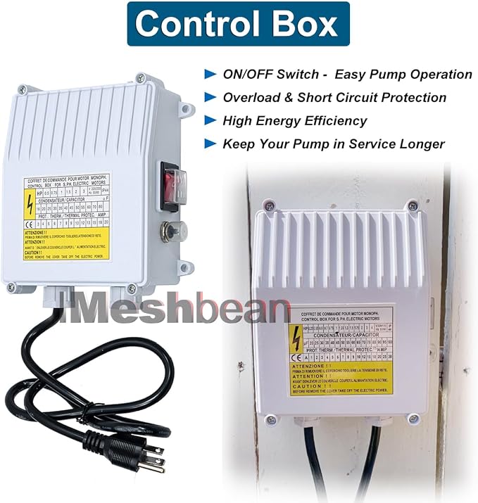 4" Deep Well Submersible Pump, 1/2 HP, 110V, 60 Hz, 25 GPM,207FT Max Head, 33FT Power Cord,Stainless Steel Submersible Well Pump with External Control Box, Check Valve & Outlet,ON/OFF Switch