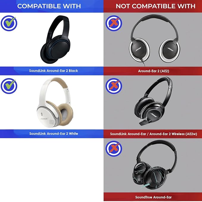 AHG Accessory House Global SoundLink AE2 Ear Pads and SoundLink AE2 Headband Cushion Compatible with Bose SoundLink Around-Ear 2 (AE2) Headphones (Black). Seamless DIY Fit | Extra Thick | 3D Printed