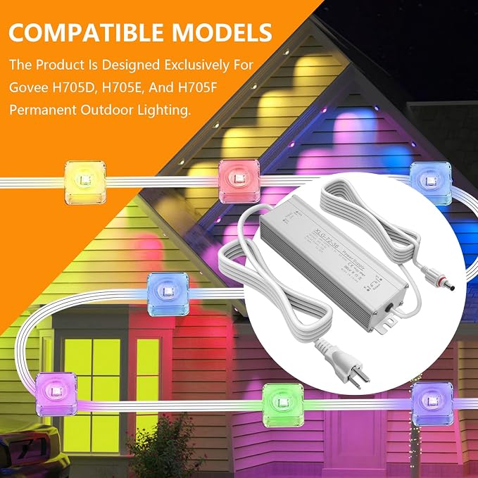 36V Waterproof Power Adapter Compatible with Govee H705D H705E H705F Permanent Outdoor Lights White Power Supply Cord Charger
