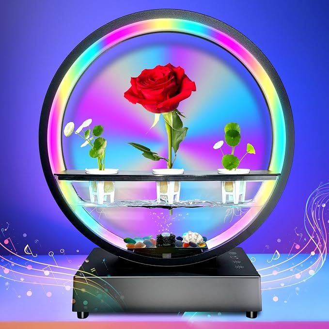 Led Atmosphere Lights with Bluetooth Speaker RGB Color Changing Table Lamp Dimmable Night Light USB Desk Ambient Lights for Mom Mother Kids Girls Gift Bedroom Office Home Decor (Plant Not Included)