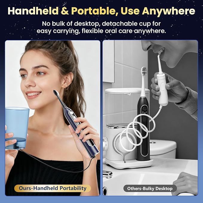Electric Toothbrush with Water Flosser, Upgraded 2.0 Flossing Toothbrush with 5 Speeds & 3 Modes, 30 Days/Charge, for Teeth Cleaning and Plaque Removal, Sensitive Teeth & Dental Implants-Dark Blue