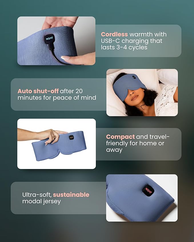 Heated Eye Mask – Cordless Rechargeable Warm Eye Mask with 4 Heat Levels – Completely Blackout Comfort for Sleep & Travel - Mothers Day Gifts Self Care for Mom & Grandma(Ocean Stone)