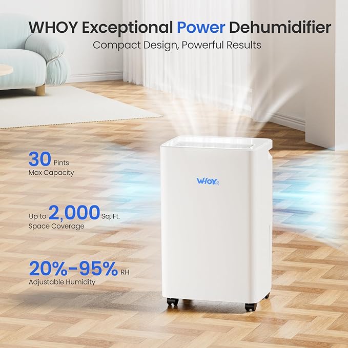 30 Pints Smart Dehumidifier with WiFi App, for Home & Bedroom Up to 2,000 Sq. Ft., Ultra Quiet with Child Lock & Laundry Dry, 1.6L Tank & Continuous Drain Hose