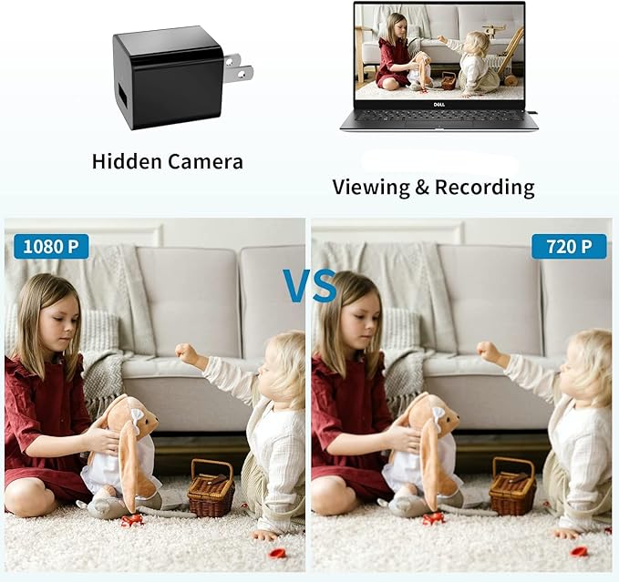 Hidden Camera Charger, Mini Full HD 1080P Spy Camera Charger, Nanny Cam with 32GB Micro SD Card, Indoor Security Camera Baby Monitor Surveillance