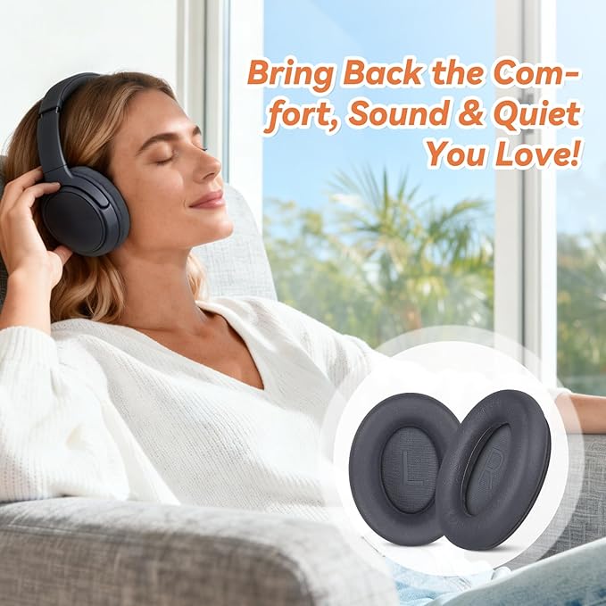Aurivor Replacement Ear Pads for Bose QuietComfort 45 35 ii (QC45 QC35) Headphones, Earpads Cushions for QC SE SC & New Quiet Comfort (Deep Bass), with Softer Foam & Protein Leather (Eclipse Grey)