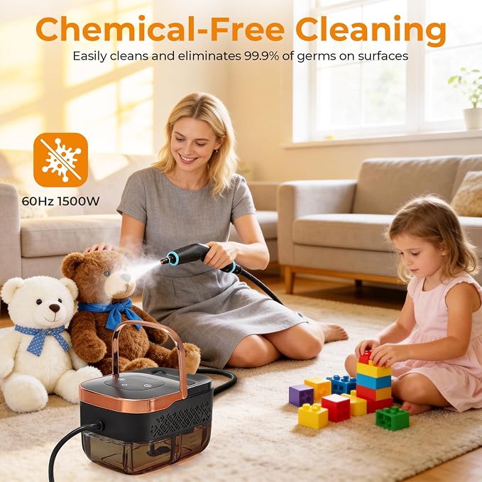 BEAMNOVA Handheld Steam Cleaner, Car Steamer for Auto Detailing, High-Pressure Multi-Purpose Steam Cleaning Machine, 42 oz, for Car Interior, Kitchen, Bathroom, Grout & Tile, Floors, Rose Gold
