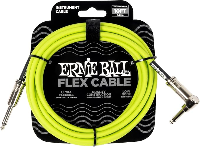 Ernie Ball Flex Instrument Cable Straight/Angle 10ft - Green (P06465)