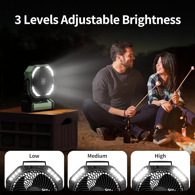 Socool Camping Fan with Light, 20000mAh Rechargeable Battery Fan with Remote, 112Hrs & 8 Speeds, Digital Display, Timer, Auto Oscillation, 270° Pivot & Hook for Outdoor Tent, Hurricane, Power Outage