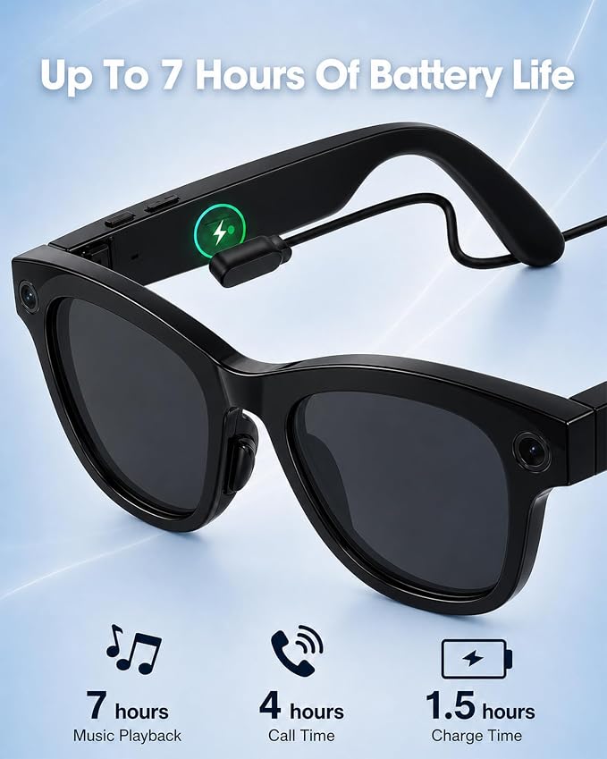 Coucur AI Smart Glasses with Camera, 8MP 4K Camera Glasses & 1080P Video Recording Glasses, ChatGPT Voice Assistant, 139 Languages Real-Time Translation, Open Ear Earbuds for Travel/Meetings/Vlog