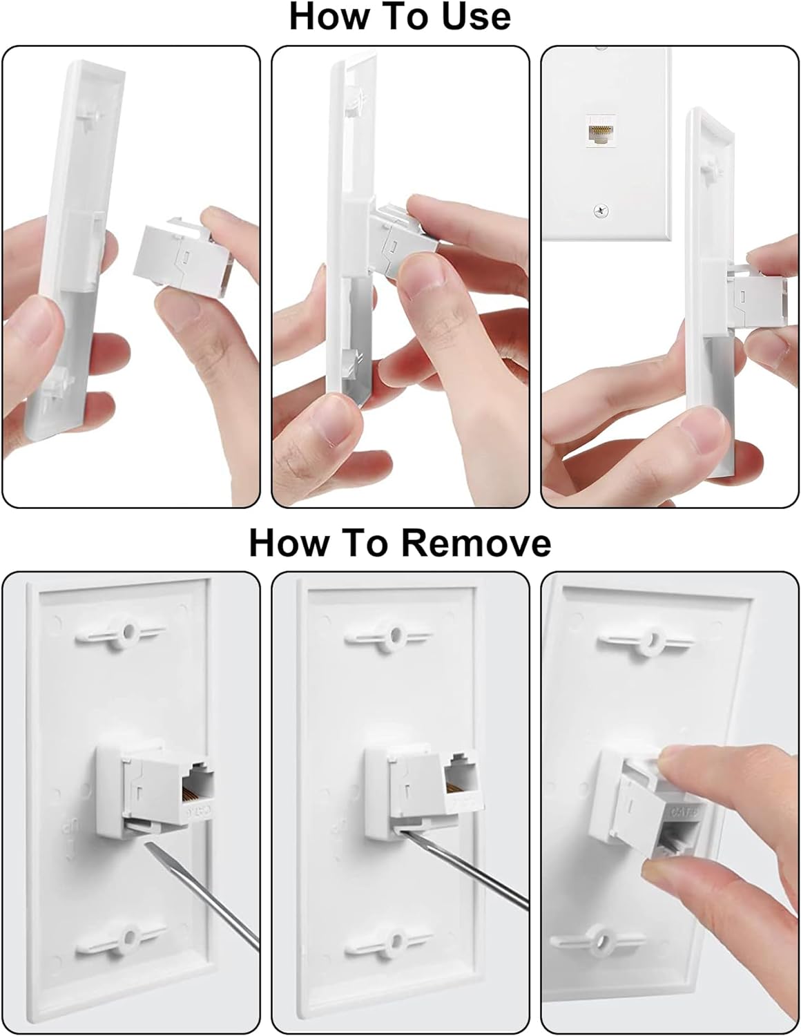 HDMI Ethernet Wall Plate - 2 Port 4K HDMI Keystone, 1 Port Cat6 Keystone Wall Plate Female to Female-White