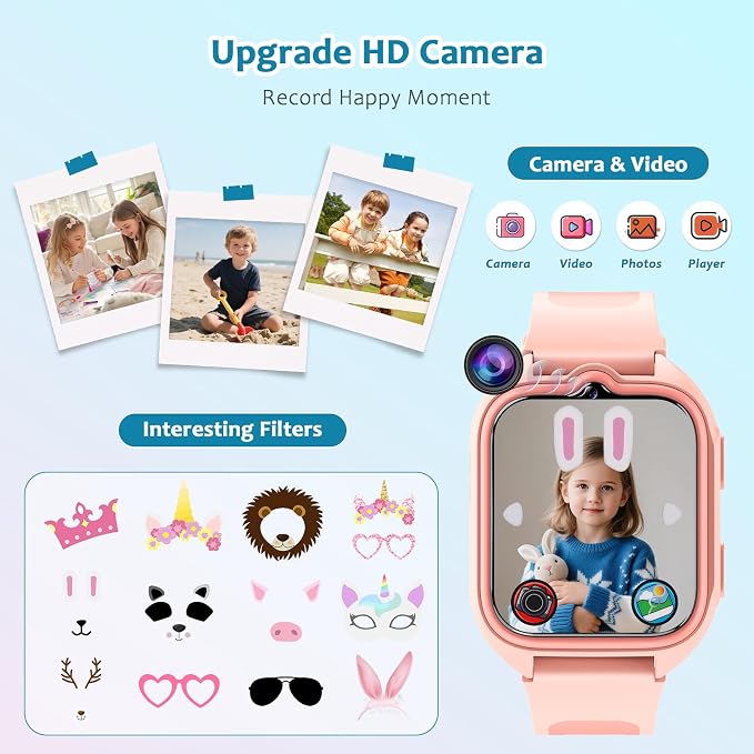 Blackview Kids Smart Watch with 32 Puzzle Games, HD Camera & Video Recording, 1.75" Touch Screen, Flashlight,Music Player, Pedometer, Alarm Clock,Stopwatch,Kids Watch for Boys Ages 4-12