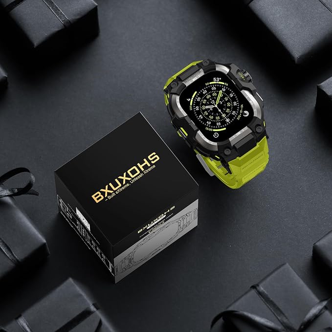 BXUXOHS Rugged Case and Band for Apple Watch 46mm Men, Compatible with Apple Watch Series 11/10, Military Grade Shockproof Bumper Cover, Tactical Band Case for iWatch 11/10 Man, Green