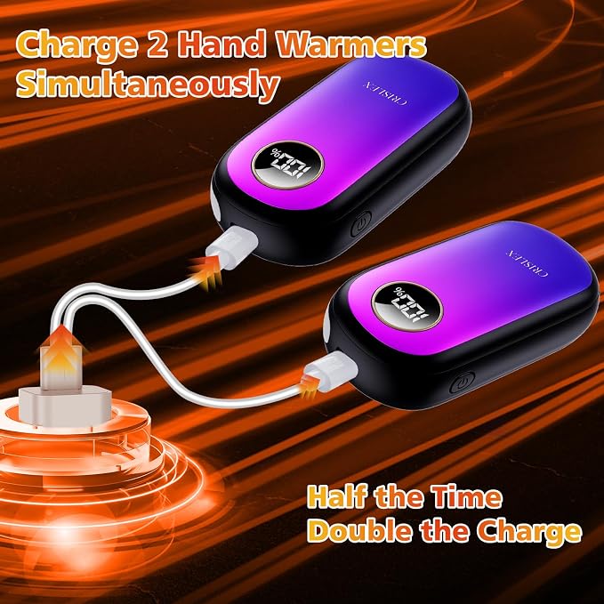 Hand Warmers Rechargeable, Dual-Sided Heating with LED Display, Flashlight, 4 Heating Levels Electric Pocket Heater for Raynauds, Golf, Camping, Hunting, Gifts for Christmas Men Women