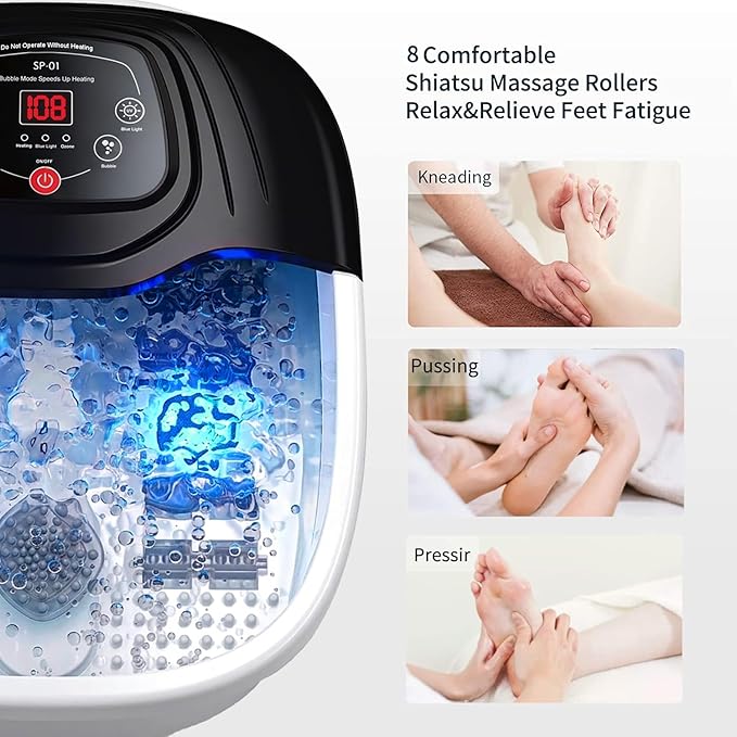 Foot Spa Bath Massager with Heat, Foot Soaking Tub,Ozone & UV, Epsom Salt,Bubbles, Vibration and Blue Light, Tub for Stress Relief,Foot Soaker, Birthday Gifts for Mom Dad Women Men Her Him
