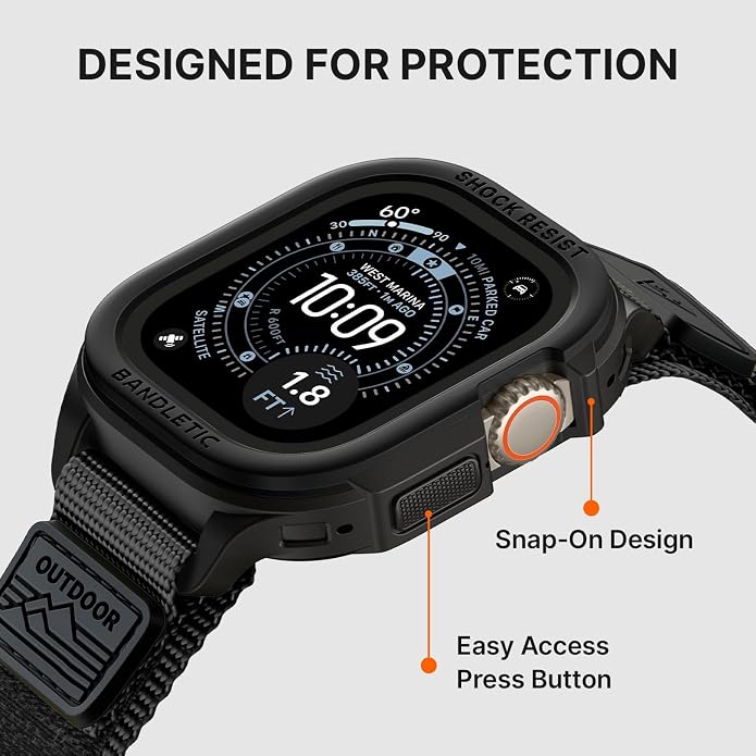 Bandletic Rugged Case with Band Compatible with Apple Watch 49mm(Ultra 3/2/1),46mm(Series 11/10), 45mm(Seriess 9/8/7),44mm(SE3/SE2/SE/6/5/4), Protective Cover Sport Accessories for iWatch Men