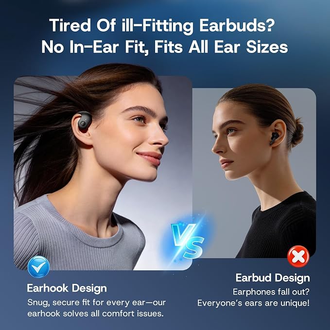 Over Open Ear Earbuds Wireless Bluetooth Open Ear Headphones Air Conduction Earbuds that Don't Go in Your Ear with Awareness of Surroundings with Over-Ear Hooks
