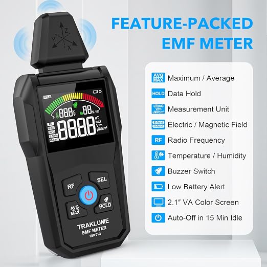 EMF Detector Meter Radiation Detector for Home Digital EMF Reader for Radio Frequency Radiation 5-in-1 EMF Meter for Electromagnetic Radiation EMF Tester for Cell Phone Ghost Hunting Equipment