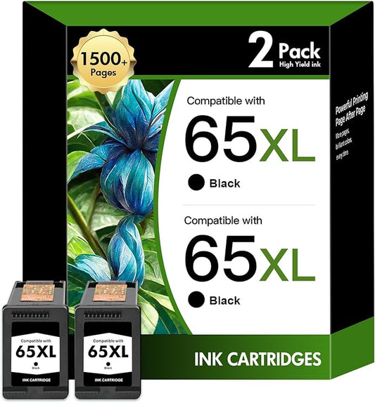 65XL 65 Black 3755 Ink Cartridges Combo Pack Replacement for HP 65XL Black Ink Cartridge for HP Printer DeskJet 3755 2600 3772 3700 Envy 5055 5000 AMP 100 Series (2 Pack Black*2)