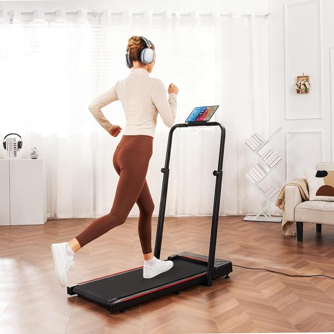 GTPLAYER Walking Pad Treadmill with Adjustable Height Handle Bar, 3HP Quiet Foldable Under Desk Treadmill, Portable Treadmills for Home 350LBS with Remote Control LED Display