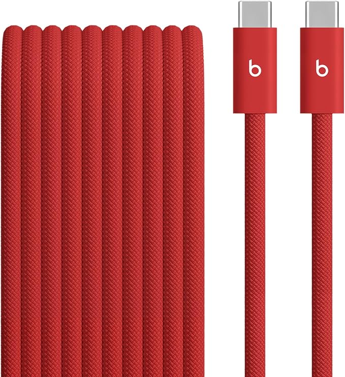 Beats 240W USB-C to USB-C Braided Cable, Fast Charging, Durable/Tangle Free, Compatible with Apple and Android Devices (3 m/10 ft) – Rapid Red