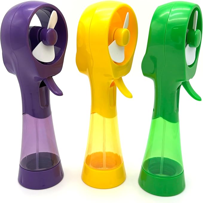 BJPEY Water Misting Fan Handheld Battery Powered Portable Personal Cooling Fans for Travel, Beach, Camping (Yellow+Purple+Green)