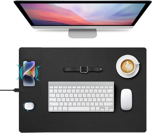 Wireless Charging Mouse Pad, 15W Fast Charge Magnetic Charger Desk Pad, Large Office Desk Mat (23.4"x15.6") with Ultra-Smooth Surface, Black Computer Mousepad for MacBook, PC, Laptop