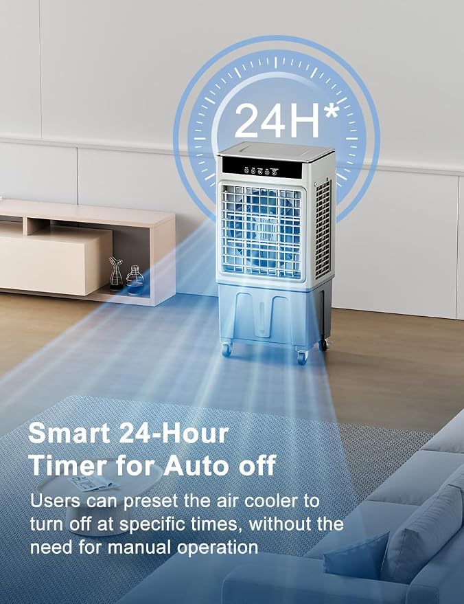 Large Swamp Cooler Air Conditioner, 24H Timer & 8 Gal Water Tank, 100°Oscillation, Portable Cooling Fan for Garage Outdoor, Extra Large