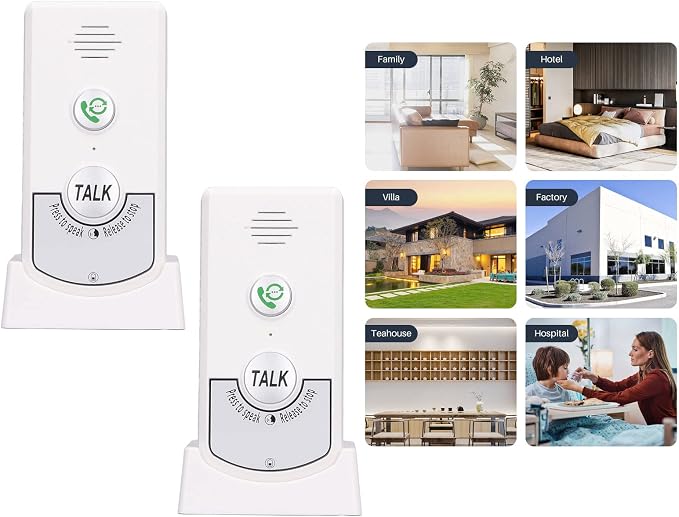 Intercoms Wireless For Home 2 Way Talk Doorbell Voice Intercom, Walkie Talkies Long Range 1000ft Caregiver Pager Intercom Intercomunicador Indoor Outdoor System for Home Hospital Office (White)