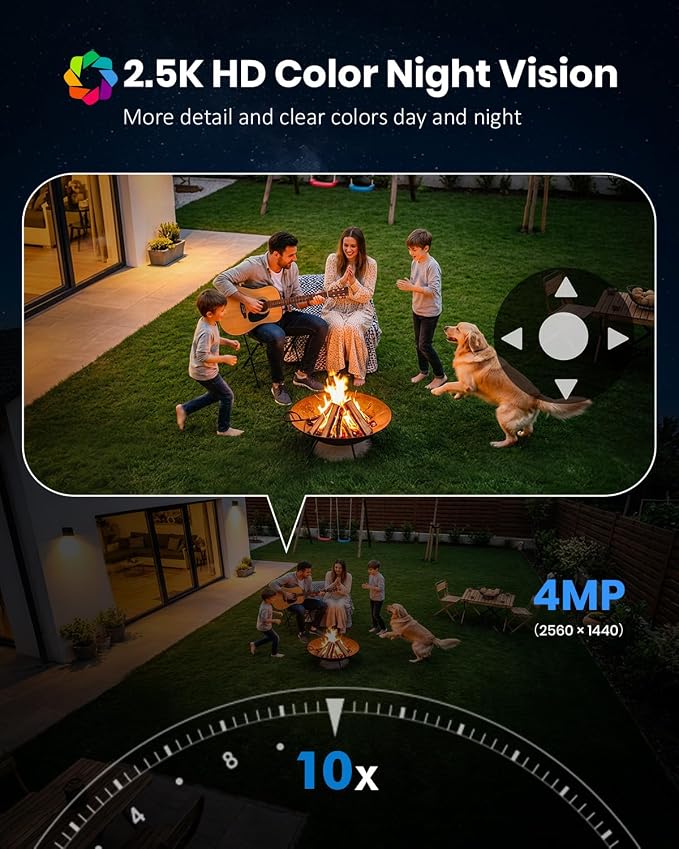Security Cameras Wireless Outdoor, Solar Camera with 2-in-1 Solar Panel, 4MP PTZ WiFi Camera, 360° Coverage, Dual-Band 2.4/5GHz, Color Night Vision Spotlight, Human Detection, No Monthly Fee, 2 Packs