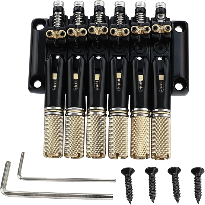 10.5mm Headless Electric Guitar Bridge Black Headless Bass Guitar Bridge Brass Saddles Zinc Alloy Plate Electric Guitar Bridge 6 String Headless Guitar Bridge Fixed