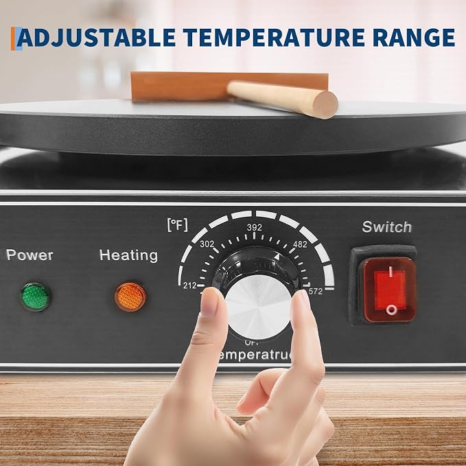 16 Inch Commercial Crepe Maker, Non-Stick Electric Crepe Machine with Precise Temp Control and Indicator Lights for Home and Restaurant,1750 w,110 v