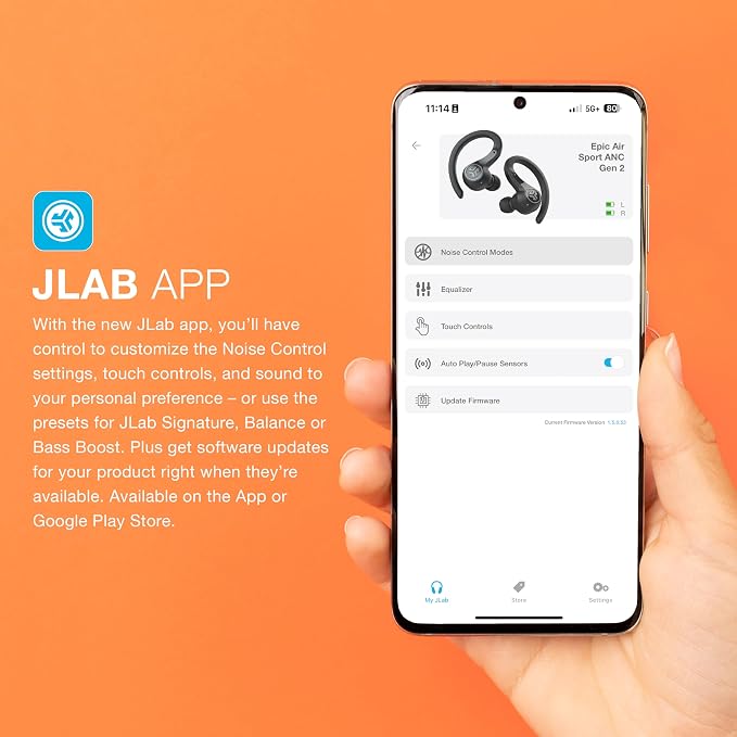 JLab Epic Air Sport ANC True Wireless Bluetooth 5 Earbuds, Headphones for Working Out, IP66 Sweatproof, 15-Hour Battery Life, 55-Hour Charging Case, Music Controls, 3 EQ Sound Settings