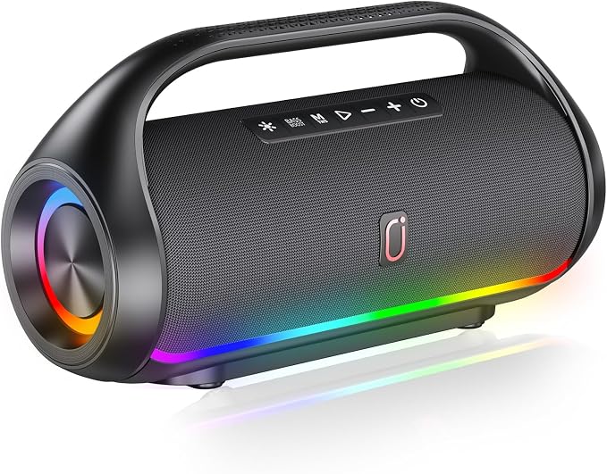 HWWR Portable Bluetooth Speaker, Wireless Outdoor Loud Stereo Audio with Deep Bass, IPX5 Water Resistant Party Sound System, RGB Lights, TWS Pairing, Travel Camping Gear for Home Beach Patio