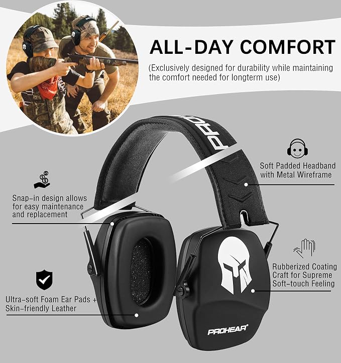 PROHEAR Ear Protection Safety Earmuffs for Shooting Noise Reduction Slim Hearing Protector